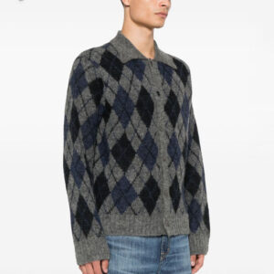 578d4f3a-f983-478d-bb1b-e2273a7f3915 Alpaca Wool Brushed Argyle Check Cardigan Men