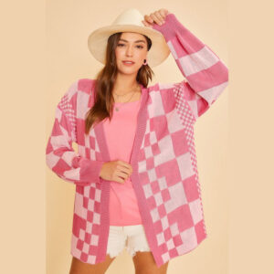 c6977543-a308-492f-bfb4-816de673cc52 Checkered Knitted Cardigan Women
