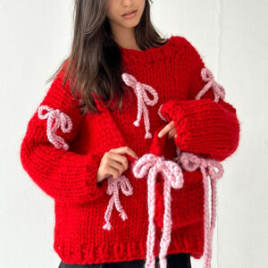 2 Red Chunky Knit Bow Sweater