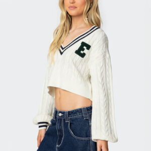 3 Cropped Cable Knit Sweater