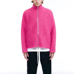 f6b35297-bc60-4a0f-a98f-3e90fba58192 Pink Rib Knit Zip Up Cardigan