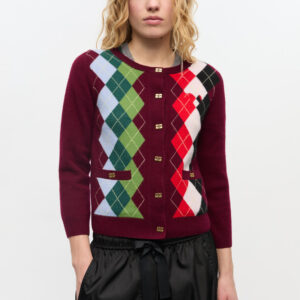 Burgundy Check Cardigan Sweater