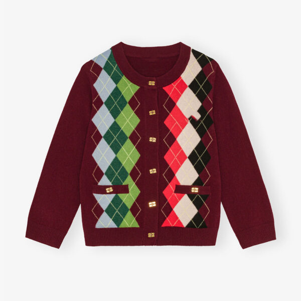 Burgundy Check Cardigan Sweater - Image 4