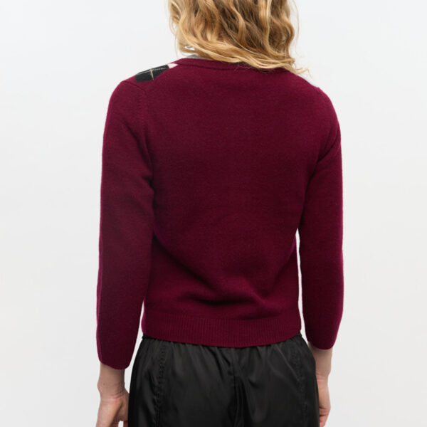 Burgundy Check Cardigan Sweater - Image 3