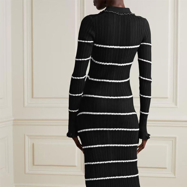 Stripe Polo Collar Sweater Dresses - Image 3