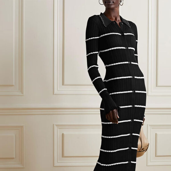 Stripe Polo Collar Sweater Dresses - Image 2