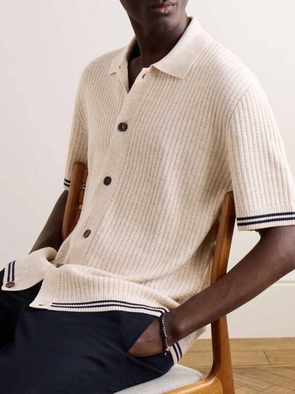 Custom 2025 Vintage Casual Striped High Quality Button-down Short Sleeve Cardigan Sweater Tops Men's Knitted Shirt - Image 5