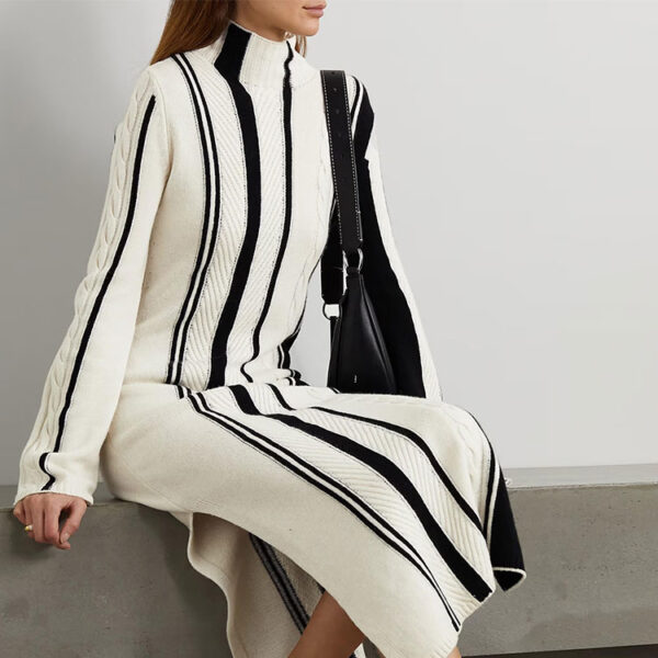 Contrast Color Stripe Knit Dress - Image 3