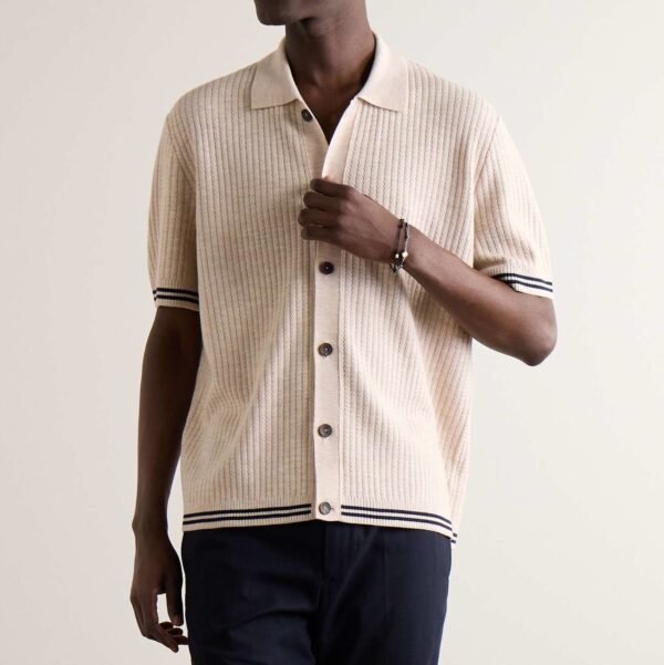 Custom 2025 Vintage Casual Striped High Quality Button-down Short Sleeve Cardigan Sweater Tops Men's Knitted Shirt - Image 2